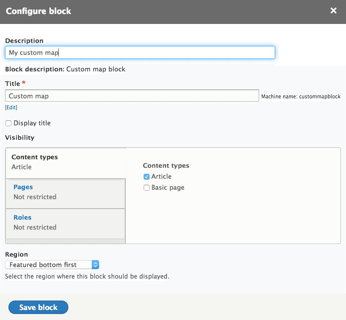 Configure custom map block