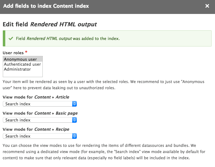 Rendered HTML field configuration