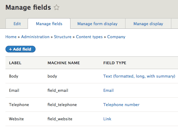 Company content type fields