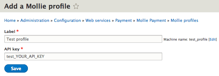 Mollie add profile under Drupal