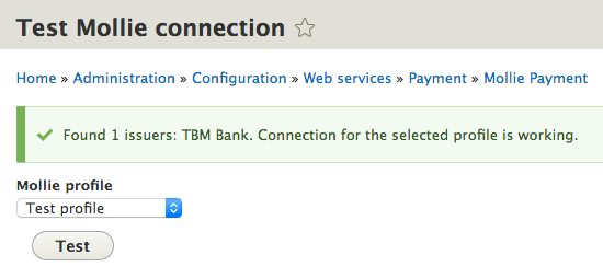 Mollie Drupal connection test