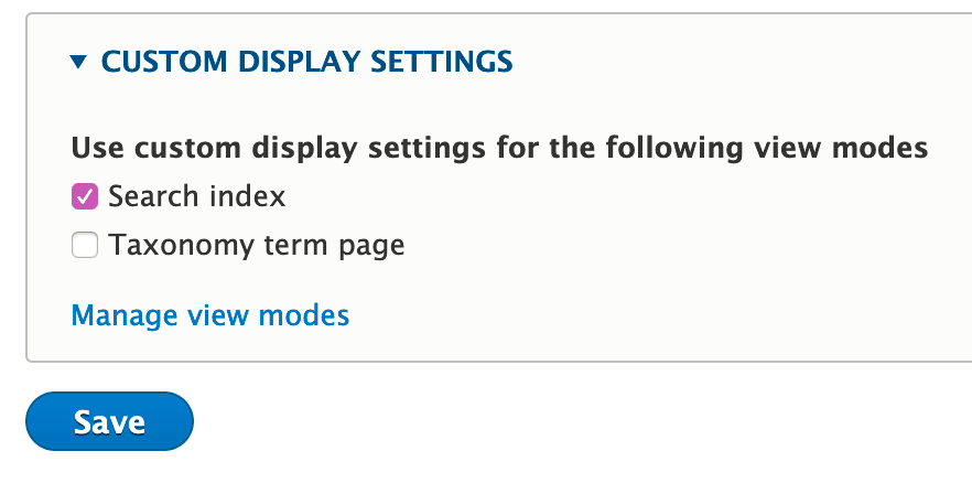 Enable search index vocabulary view mode