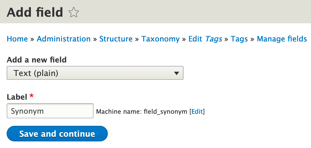 Tags synonym text field