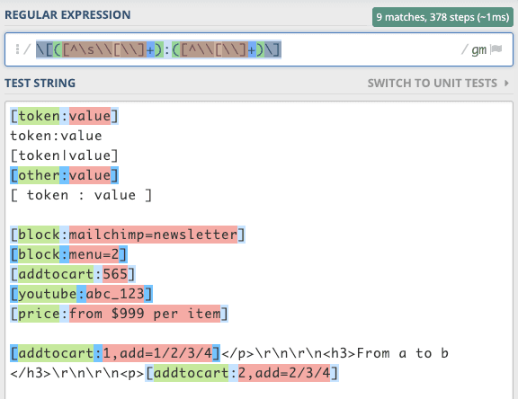 Drupal token regex test