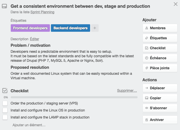 Trello user stories and labels for user types