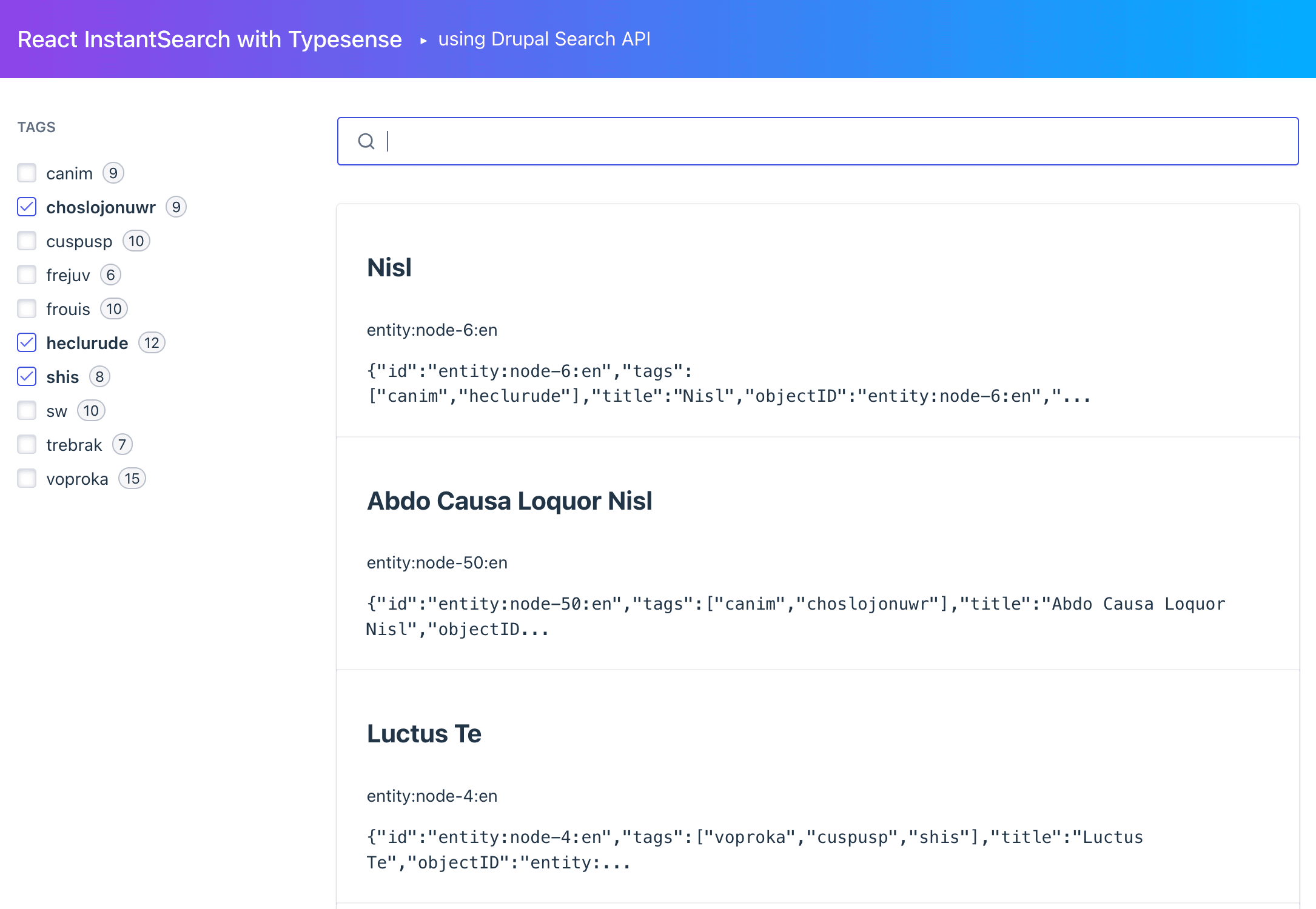 Drupal faceted search with Typesense and InstantSearch