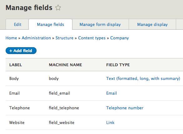 Company content type fields